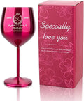 50th Birthday Gifts Wine Glass for Her Women, Stainless Steel Metal Unbreakable Decoration Glasses Rose Red Cup 17oz with Vintage Print-Unique 50 Year Old Present for Mom Wife Sister Friend