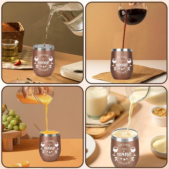 Graduation Gifts for Women Men Insulated Wine Tumbler with Lid 12oz Friendship Gift for Coworker Best Friends Brother Birthday Gift Useful Beer Gifts for Birthday Easter Basket Stuffers Rose Gold