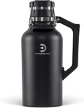 DrinkTanks Craft Growler – 64 oz Vacuum Insulated Stainless Steel Beer Growler with Handle, Leakproof Thermal Beverage Tumbler for Beer, Wine, Coffee, Soda, Kombucha – Reusable & BPA-Free – Obsidian