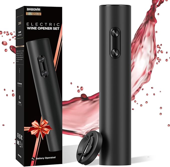 Electric Wine Opener, BABONIR Automatic Corkscrew with Foil Cutter, One-Button Operation for Effortless Cork Removal, Perfect Wine Gift for Wine Lovers, Thanksgiving, Christmas, Party & Home