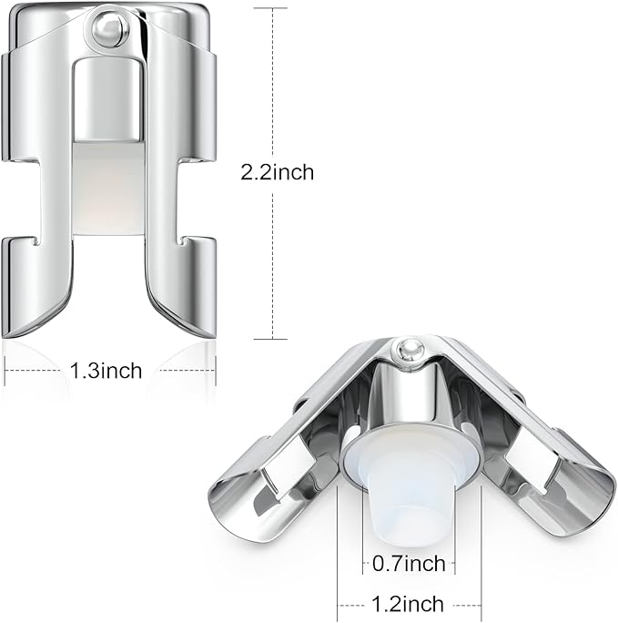 HYZ Champagne Stoppers - Stainless Steel Sparkling Wine Bottle Stopper with Pure Silicone Air Tight Seal - Professional Wine Saver for Champagne，Prosecco and Cava (2Pack Chrome)