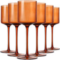 Halloween Decorations Maple Colored Square Wine Glasses Set of 6-11.5oz, Elegant Ribbed Design Amber Crystal Glassware with Long Stem, Hand Blown Stemware For Halloween, Thanksgiving