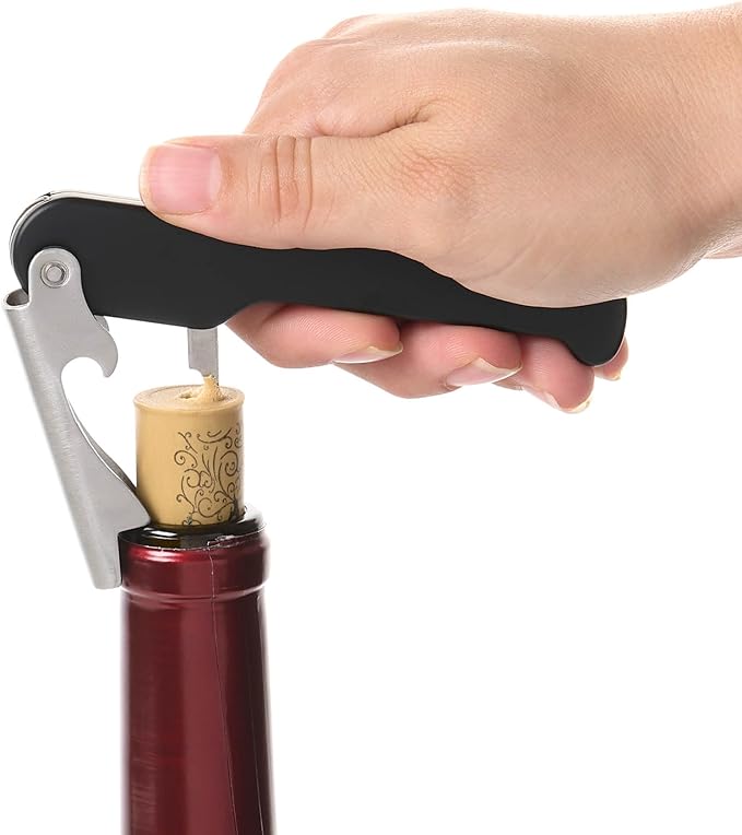HIC Kitchen Bar Soft-Touch Waiter’s Corkscrew, Non-Slip Grip, Easy Removal For Natural And Synthetic Corks, Built-In Foil Cutter, Wine Accessory