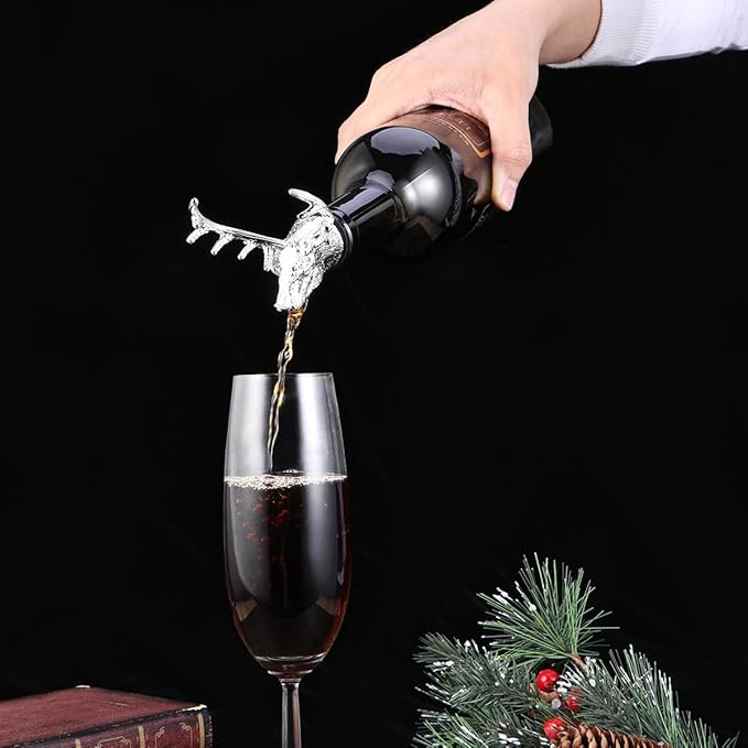 Amosfun Deer Head Wine Pourer Aerator with Silicone Neck – Drip-Free Pouring & Enhanced Aeration for Red Wine – for Bar, Party, Christmas Gift
