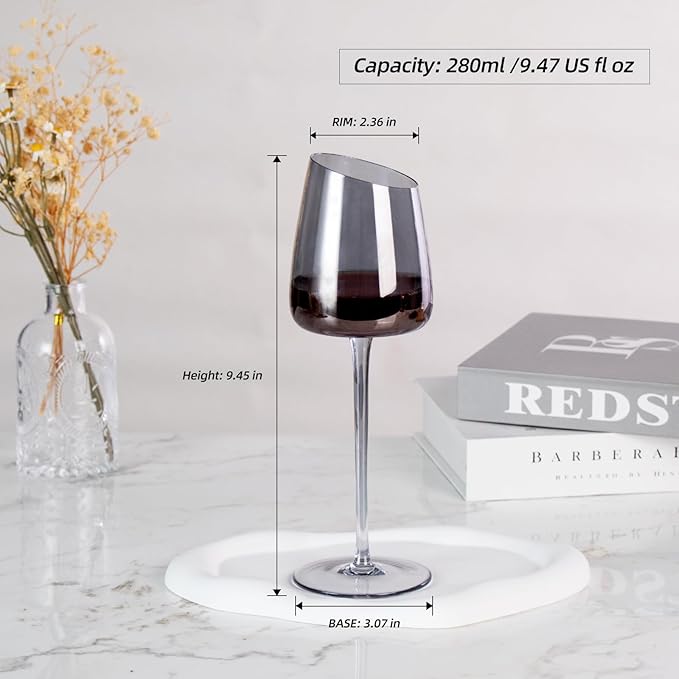 KAMMAK Wine Glasses Set of 2, 9.47 oz Hand Blown Crystal Bordeaux Wine Glasses, Thin Rim & Long Stem, Perfect for Red & White, Daily Use, Wedding or Birthday Gift with Gift Box, XH-H240 Gray