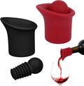 2 Set 2 In 1 Silicone Wine Bottle Stoppers & Pourers, Wine Spout Sealer Preserver Glass Champagne Caps with Vacuum Reusable & Easy to Clean Home Bar Restaurant Accessories(Black, Red)