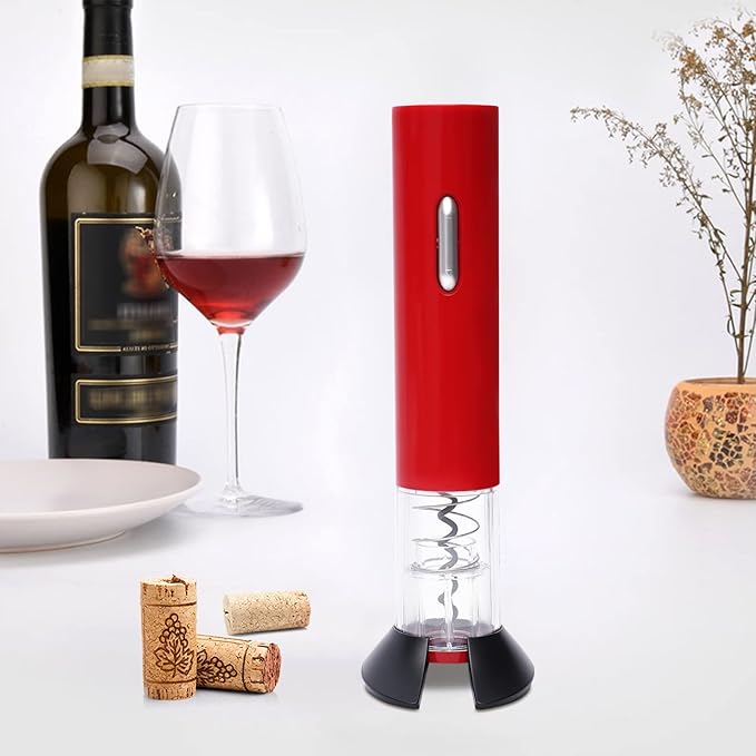 Electric Wine Opener, Battery Operated Automatic Wine Bottle Opener with Foil Cutter, One‑Key Corkscrew Remover for Home Kitchen Party, Red
