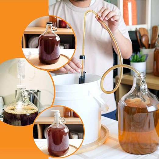 FastRack 1G Clear Glass Jugs with Polyseal Caps, #6 Rubber Bungs & Airlocks – Fermentation Jars for Home Brewing, Glass Fermenter Containers for Liquid Fermentation