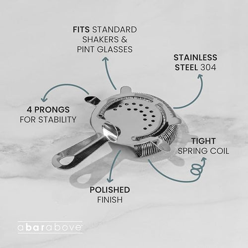 A Bar Above Cocktail Strainer, 4-Prong Bar Strainer with High Density Spring for Smooth Pouring, Fits Boston Shaker Tins and Mixing Glasses, Bar Essentials for Home Bartenders and Pros, Antique Copper