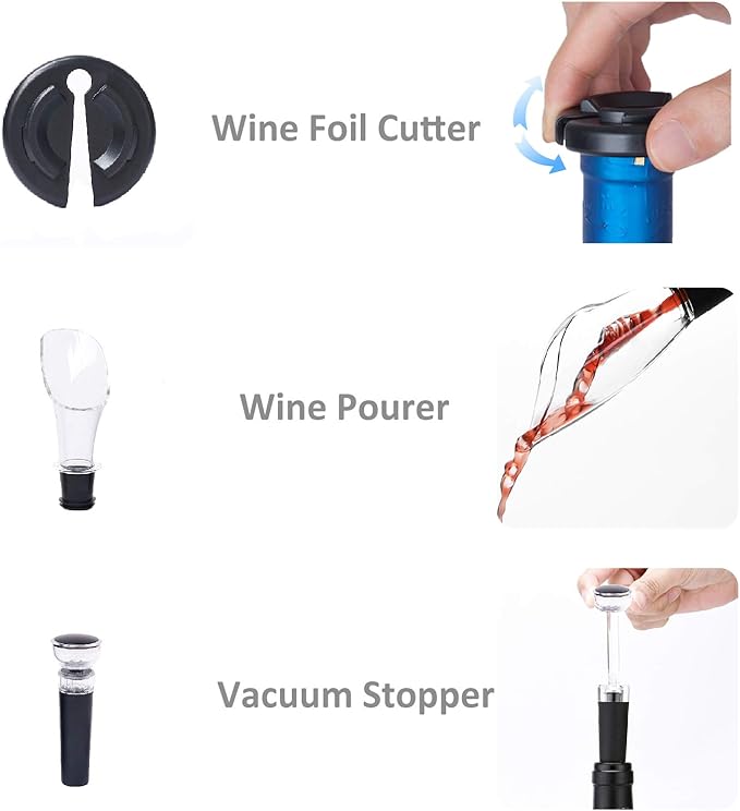 Exptolii Electric Wine Opener, Automatic Bottle Corkscrew with Foil Cutter, Vacuum Stopper and Wine Aerator Pourer
