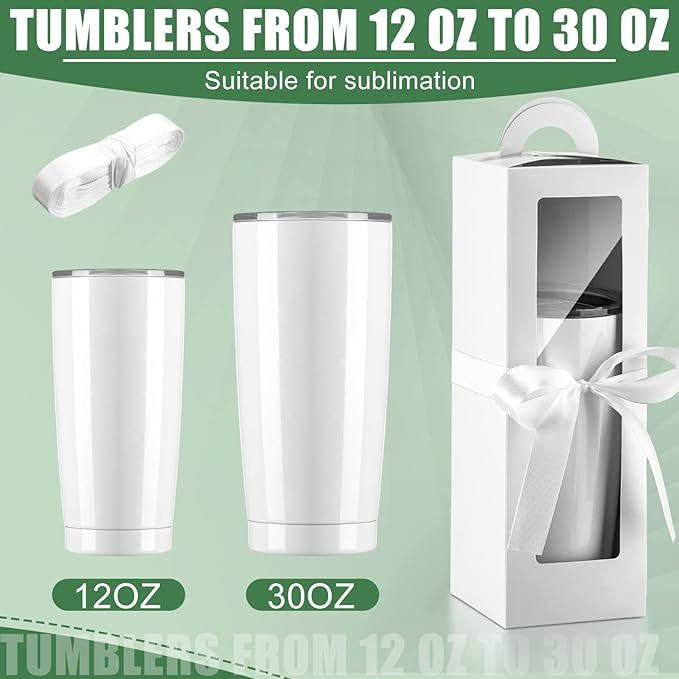 Ctosree 24 Pcs Tumbler Gift Box with Handle for 12oz 16oz 20oz 30oz Clear Wine Glass Gift Box Sublimation Tumblers Heat Press Blanks Bottle for Christmas Wrapping Packaging(White)