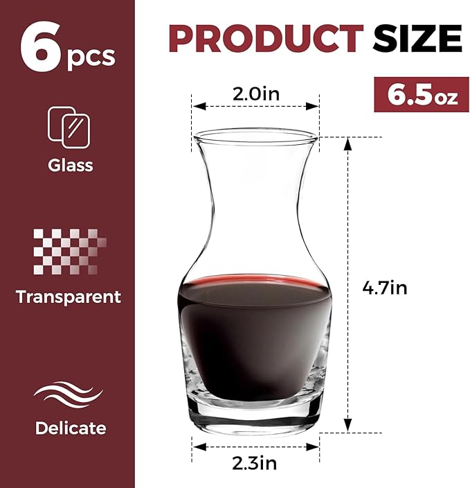 Jarsoph Set of 12 Single Serving Wine Carafe Individual Glass Decanter 6.5oz Mini Refill Decanters for Dinner Parties Tastings Bars Restaurants