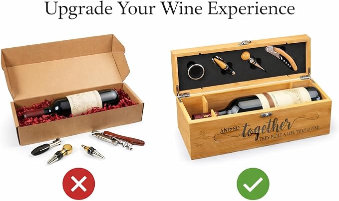 Personalized Wine Gift Set with Engraved Wooden Box – Custom Wine Accessories Kit, Wedding, Anniversary, Housewarming Gift for Couples, Wine Lovers
