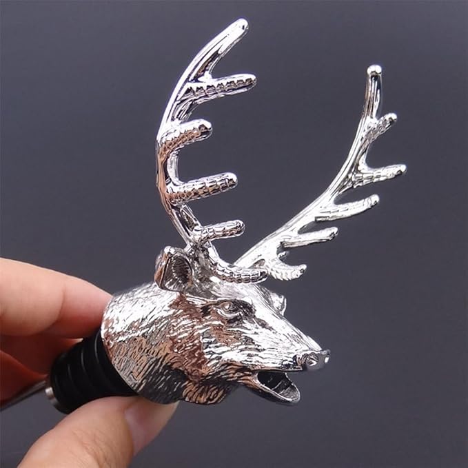Wine Pourer Wine Aerators Stainless Deer Stag Head Wine Pourer Stags Head Bottle Pourer Unique Gift Ideas Bar Accessories Birthday and Wedding Christmas Gifts (Silver white)