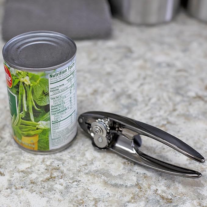 Curved Zinc Alloy Handheld Manual Can Opener with Large Easy Turn Knob by Home Basics | Non-Slip Grip Handles | Sharp Cutting Wheel | Essential Kitchen Tool