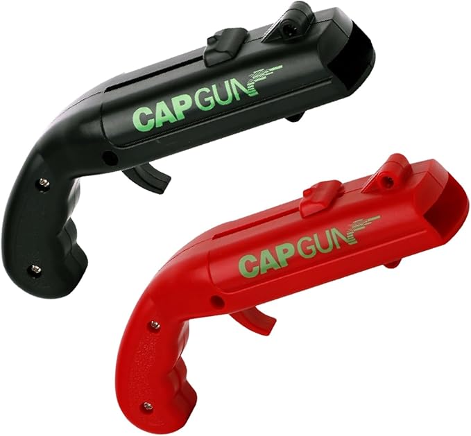 Bottle Cap Shooting Gun (Black & Red) – Fun Beer Bottle Opener Tool That Launches Caps for Parties, BBQ, Bar Games