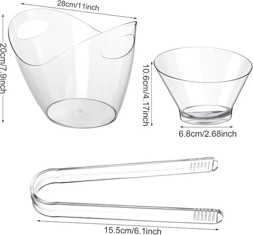 6 Pcs Serving Candy Bowls and 2 Pcs Ice Bucket with 2 Tongs for Parties, 4L Plastic Champagne Cooler Bucket, 7oz Clear Acrylic Candy Bowl Containers for Buffet Birthday Banquet Family Party