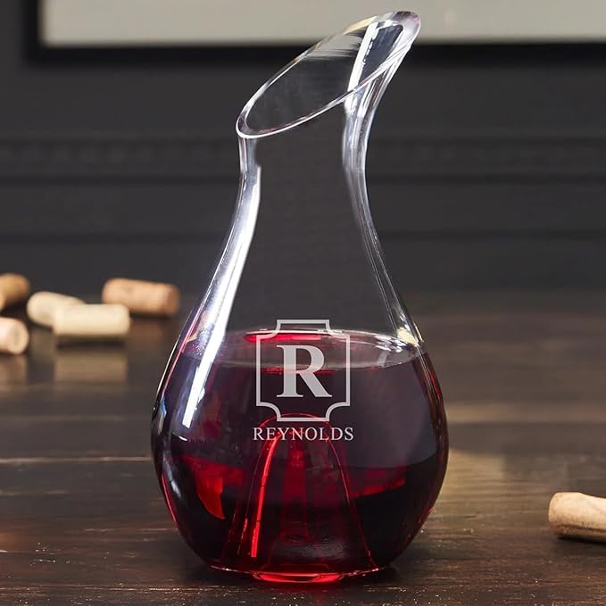 HomeWetBar Engraved Wine Decanter Set With Stemless Wine Glasses - Personalized Wine Carafe Set