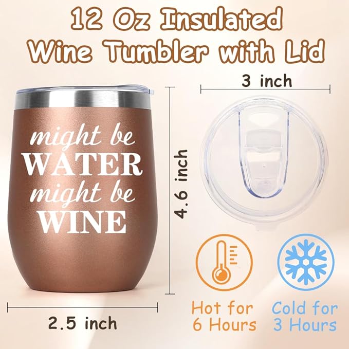 Wine Tumbler with Lid 12oz Birthday Gifts for Women Graduation Gifts for Coworker Mom Dad Friends Brother Sister Uncle Aunt Rose Gold Novelty Gift for Birthday Valentines Easter Basket Stuffers