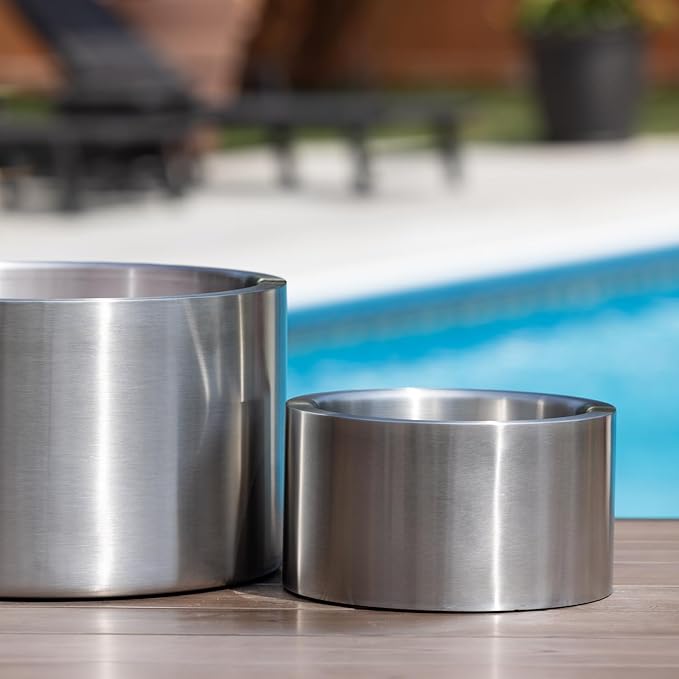 Service Ideas PT7BS Double Wall Party Tub, Beverage and Wine Chiller Ice Bucket, Round, Stainless Steel, 7 Gallon, Brushed