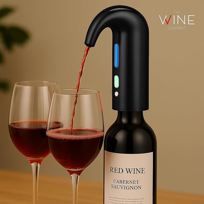 Electric Wine Aerator Dispenser Opener - Portable Accessory - Red & White Wines, Touch Activated Aeration For Wine and Spirit - Beginner and Enthusiast - Spout Pourer - Wine Gifts (BLACK)