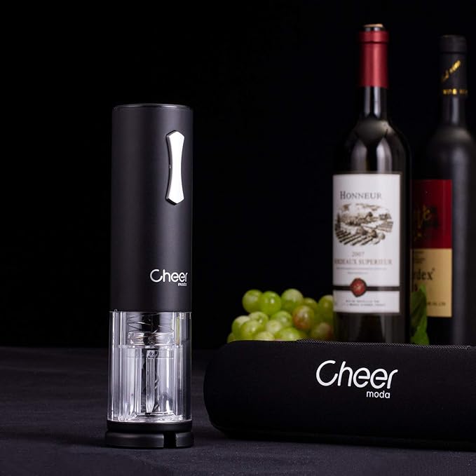 CHEER Electric Wine Opener with USB Rechargeable Lithium Battery with Foil Cut, Carrying Bag (Black) 7717-1795-012
