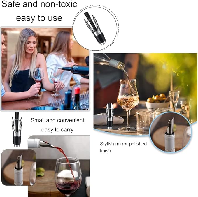 Wine Aerator Stainless Steel Wine Bottle Pourers and Stoppers 2-in-1 Steel Champagne Sealed Cap Stopper Wine Spout Pourer for Whiskey, Tequila, Other Liquor Wine Gift Set(2PCS)