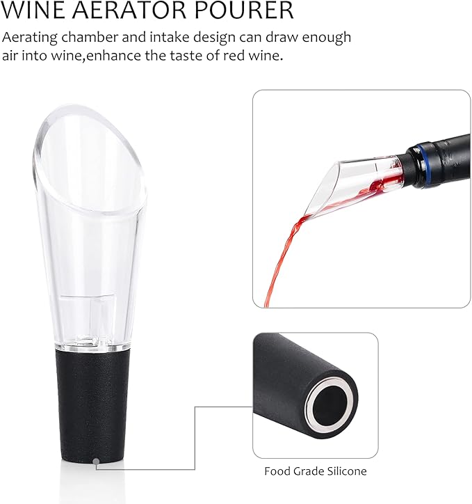 Tirrinia Electric Wine Opener Set, Wine Bottle Cork Remover Accessory Tool Kit with Wine Aerator Pourer,Foil Cutter, Drip Ring and Vacuum Stopper, Perfect Wine Gift, Blue