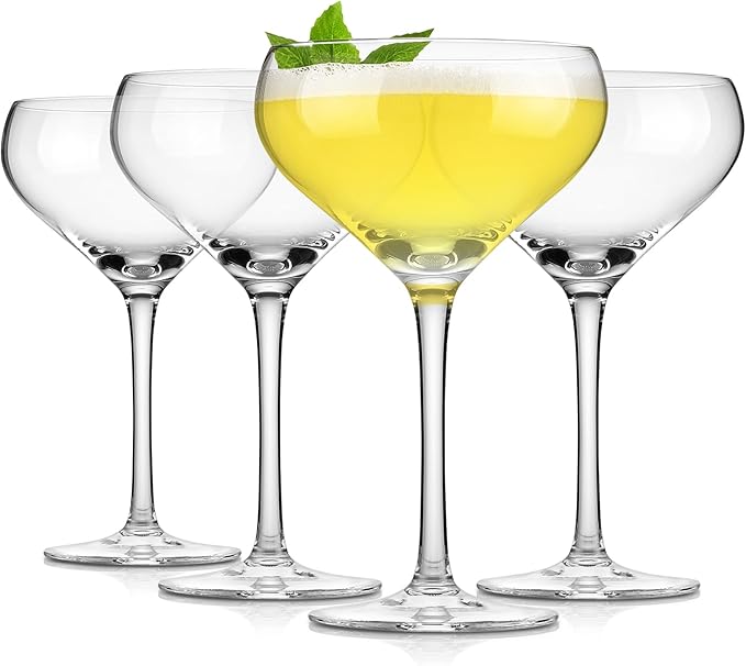 Royalrose Premium Delight Vintage Wine Glasses Set of 4, 10.8 oz Goblets Glasses for Wine, Mixed Drinks, Sparkling Water, Elegant Drinkware for Entertaining or Daily Use (Coupe Glasses)