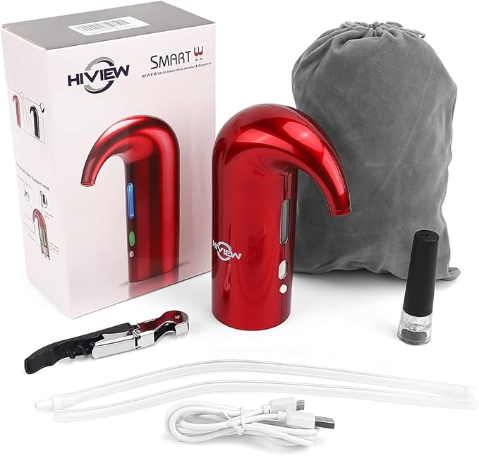 Electric Wine Aerator, Wine Dispenser, Aeration and Decanter Wine Pourer, Red White Wine Accessories Best Wine Gifts Fathers Day Gift for Men-Red