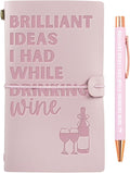 Wine gifts Leather Journal Notebook with Pen, for Wine Lovers, Men, Women on Birthday, Refillable Sketchbook, Travel Diary, Lined Planner, 7x5 Inches, Pink - Brilliant Ideas - Leather embossing