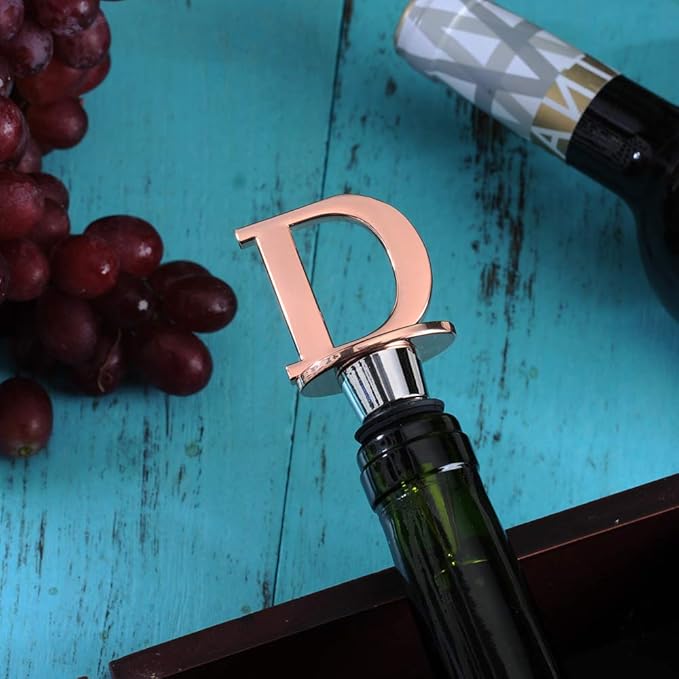Miicol Wine Stopper, Prosecco Topper, Wine Bottle Stopper, Personalised Champagne Stopper, Rose Gold Wine Accessories, Wine Lovers Gift, Monogram Gift, Letter D