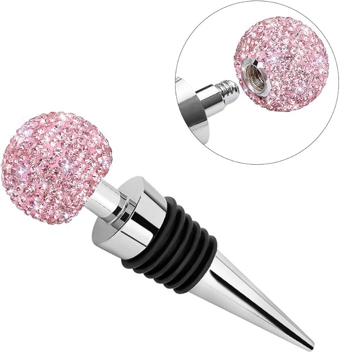Soleebee Bling Decorative Wine Stoppers,Wine Bottle Stopper with Crystal Rhinestone, Beverage Bottle Stoppers for Gifts, Bar, Holiday Party, Wedding (Pink)