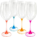 Lily's Home Unbreakable Stemmed Red Wine Glasses Set of 4, Reusable & Dishwasher-Safe, 22 oz Shatterproof Plastic Wine Glasses with Multi Color Stem for Party, Wedding, Home and Outdoor