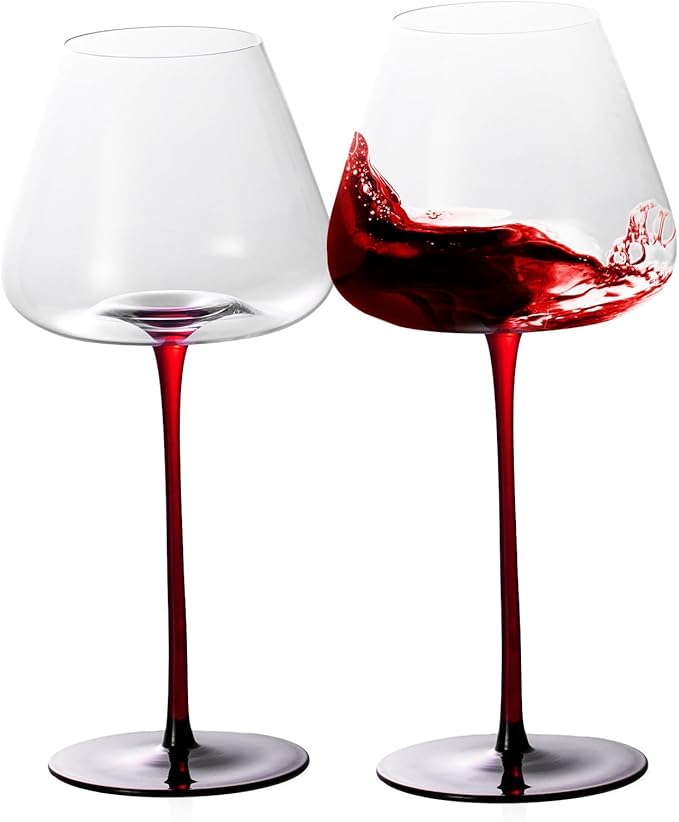 KAMMAK Wine Glasses Set of 2, 23.67 oz Hand Blown Crystal Bordeaux Wine Glasses, Thin Rim & Long Stem, Perfect for Red & White, Daily Use, Wedding or Birthday Gift with Gift Box, Background 250