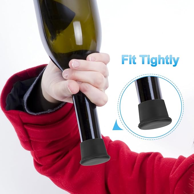 PATIKIL Silicone Wine Stoppers, 6 Pcs Reusable Bottle Cover Wine Corks Bottle Caps Wine Saver Seal Keep Fresh for Beer Beverage Drink, Black