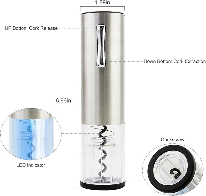 Electric Wine Opener, Rechargeable Operated Automatic Wine Bottle Opener Portable Electric Corkscrew Wine Opener Wine Accessories for Wine Lovers Family Gatherings Holiday Parties(Silver)