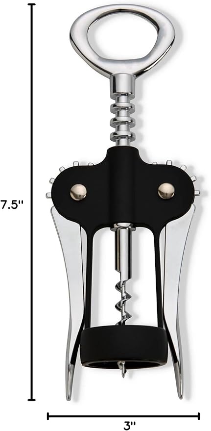 HIC Kitchen Bar Soft-Touch Winged Corkscrew, Easy Removal For Natural And Synthetic Corks, Built-In Bottle Opener, Wine Accessory