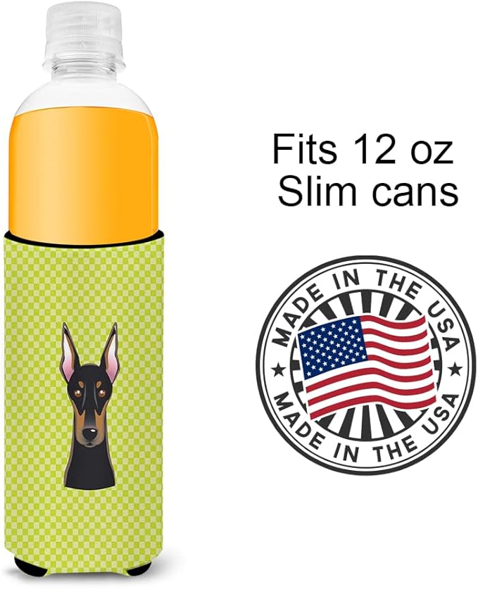 Checkerboard Lime Green Doberman Ultra Beverage Insulators for slim cans BB1307MUK