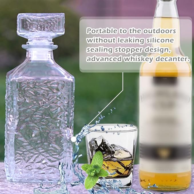 Whiskey Decanter with Airtight Geometric Stopper,32oz Liquor Decanter,Glass Decanter,Diaphanous Liquor Bottle,Decanter with Airtight Lid for Whiskey,Vodka,Bourbon,Scotch,Brandy,Wine