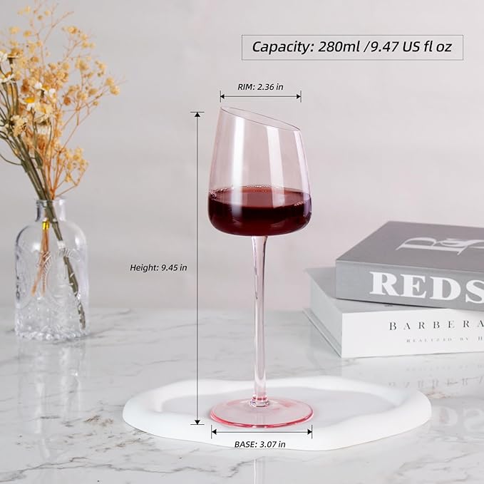 KAMMAK Wine Glasses Set of 2, 9.47 oz Hand Blown Crystal Bordeaux Wine Glasses, Thin Rim & Long Stem, Perfect for Red & White, Daily Use, Wedding or Birthday Gift with Gift Box, XH-H240 Pink