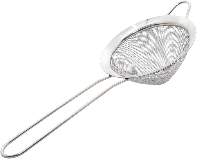 Silvery Fine Mesh Strainer - 304 Stainless Steel Handheld Sieve, Small Kitchen Filter for Baking, Tea & Cocktail Making