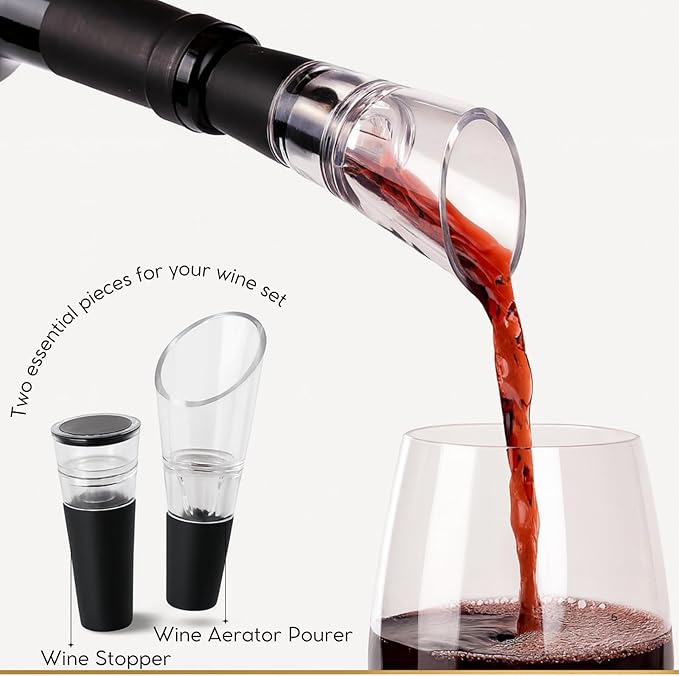 KANDOHAUS Wine Aerator & Pourer. 2 Essential Quality Wine Accessories. No drip No spill, improves taste and smell instantly – Wine Stopper – Wine Bottle Stopper – Wine Air Aerator – Wine Pourer Spout