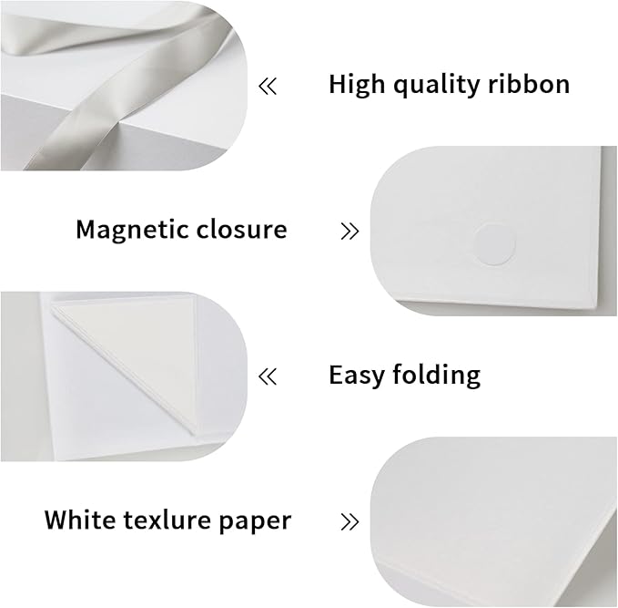 YINUOYOUJIA 5 Pack Large White Gift Boxes with Lid,14"x9"x4.5" Magnetic Gift Box with Ribbon,Cards and Envelopes for Presents,Great for Wedding,Birthdays,Crafting,Gift Packaging.