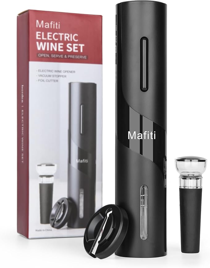 mafiti Wine Opener Battery Operated, Automatic Electric Wine Bottle Opener with 2 in 1 Wine Stopper and Portable Corkscrew Foil Cutter, Wine Gifts for Women Men