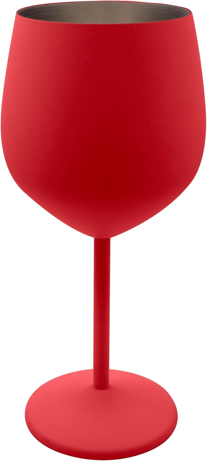 K&K Home Red Stainless Steel Unbreakable Wine Glasses - 18 oz - Set of 2 Colored, Stemmed Metal Wine Glasses Perfect for Outdoors, Weddings, and Parties (Red, Set of 2)