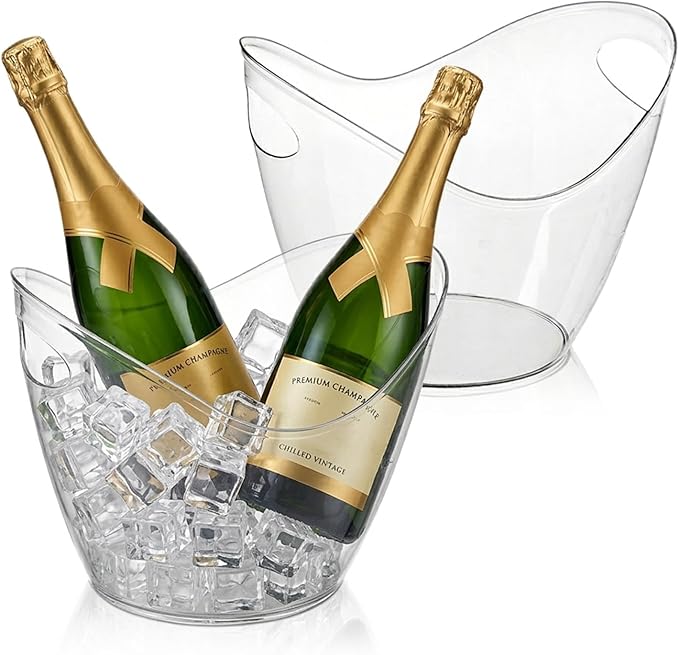 2 Pack 4L Clear Ice Bucket for Parties, Plastic Beverage Tub for Champagne Beer Wine, Mimosa Bar Supplies Drink Bucket for Cocktails & Events