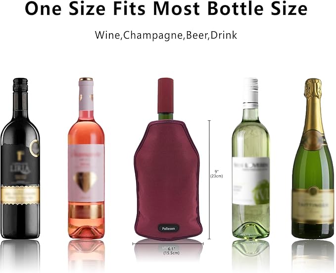 Pallesen Portable Wine Cooler Sleeve Reusable Wine Bottle Chiller Flexible Wine Ice Bag Keep Wine Cool and Refreshing for 750ml Standard Size Bottles Red Wine, White Wine & Champagne (Burgundy)