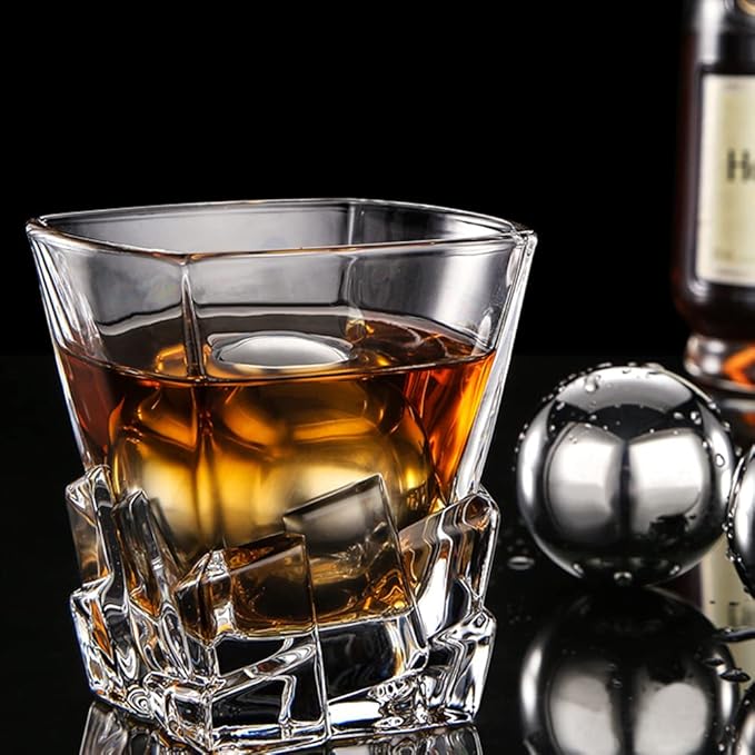 Whiskey Stones 2 Pcs Reusable Metal Ice Cube Large Stainless Steel Round Whiskey Balls Spherical Beverage Chilling Rocks Sphere Golf Ball Scotch Set for Red Wine Bar Beer Scotch Vodka Drinks(55mm)