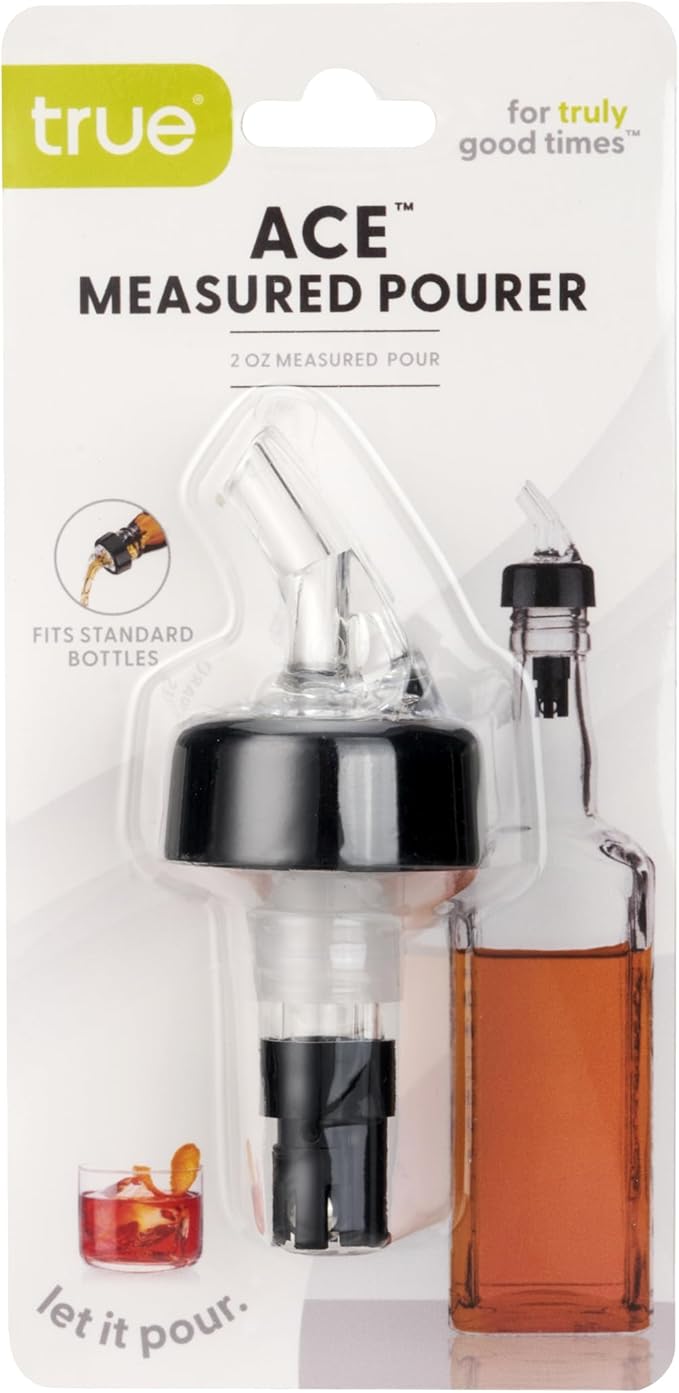 TRUE Ace Measured Liquor Pour Spout 2 Ounce Pourer, Fits Standard Bottles, Set of 1, White